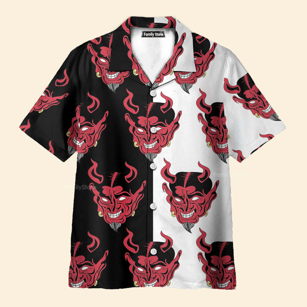 Red Oni Japan Mask Devil Aloha Hawaiian Shirt for Men and Women