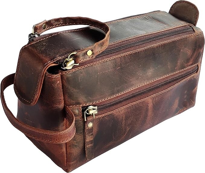 Buffalo Leather Toiletry Bag : Vintage Travel Shaving & Dopp Kit for Toiletries