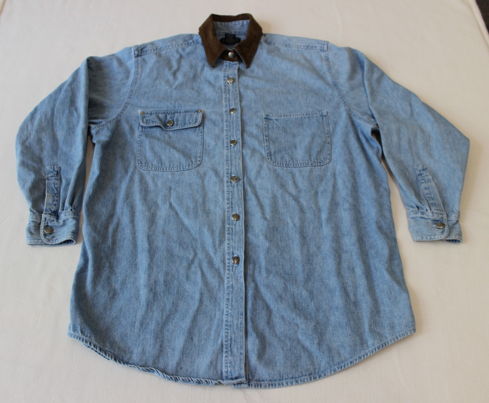 VTG 1990's Limited Jeans Women's Button-Up Shirt Size M Blue Denim Long Sleeve