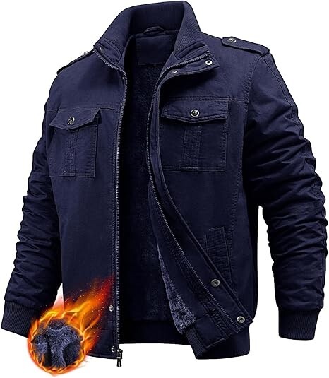 Oleda Men's Winter Jacket Cotton Jackets Fleece Lined Work Coat Cargo Jackets Wa