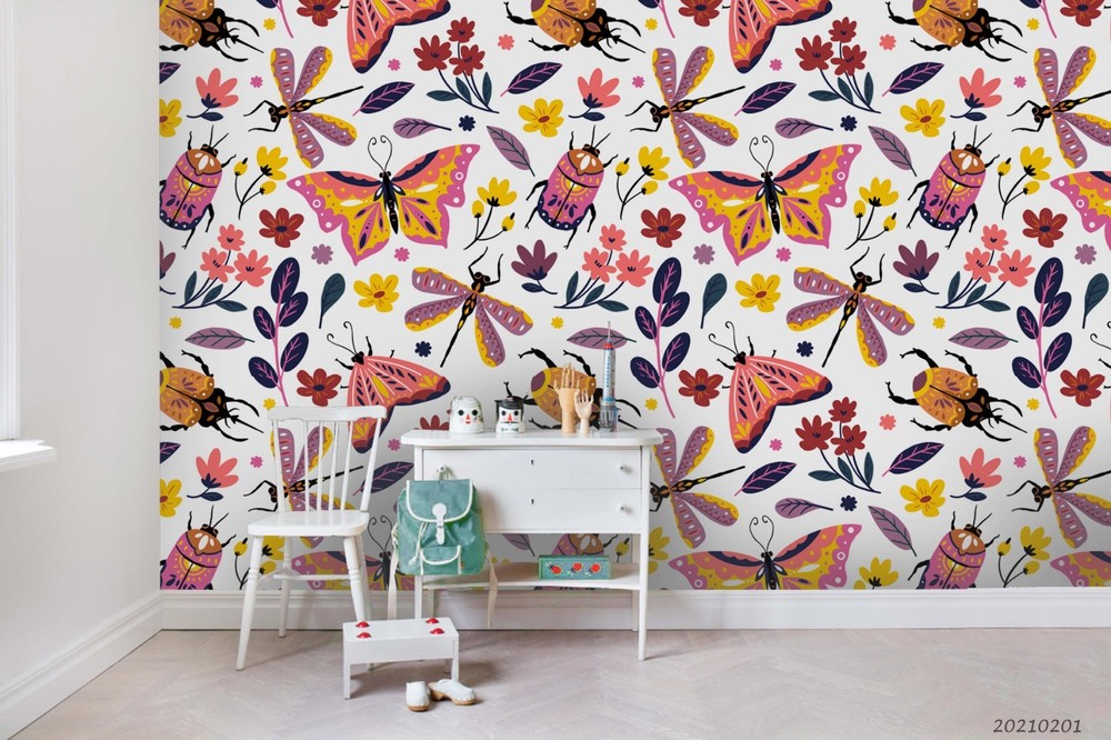 3D Flower Insect Watercolor Pattern Wall Murals Wallpaper Murals Wall Sticker 5