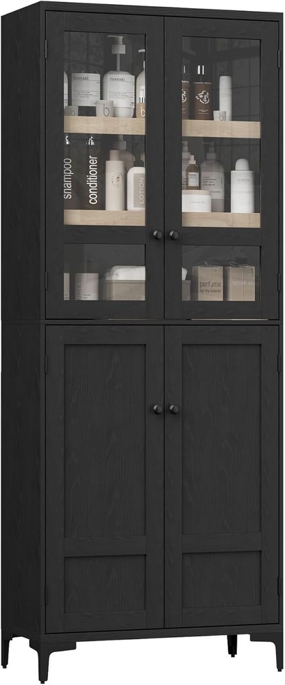 71-Inch Tall 5-Tier Storage Cabinet with Glass Doors for Kitchen Pantry or Bathroom  