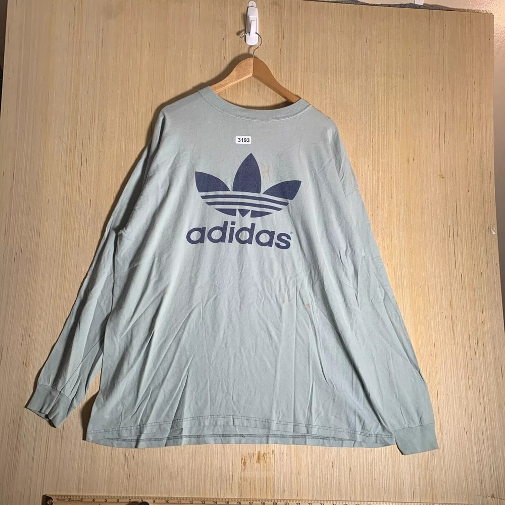 Vintage Adidas Shirt Adult 2XL Blue Long Sleeve Men's Pullover Graphic 90s