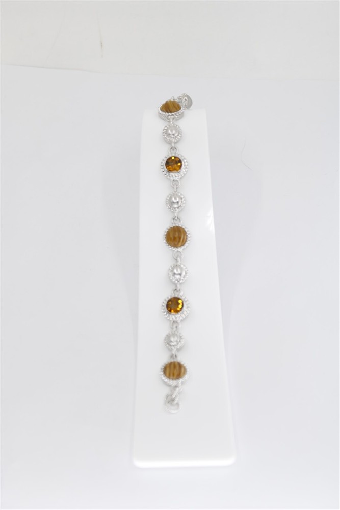 Vintage Judith Ripka 7.5 Inch 925 Sterling Silver Citrine and CZ Bracelet
