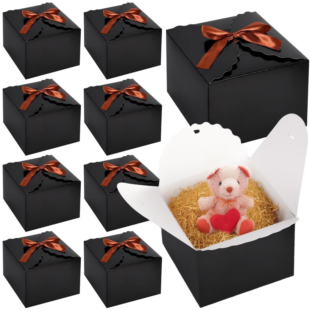Black Candy Boxes 10 Pack Treat Box Ribbon Wedding Cookie Chocolate Small Gift