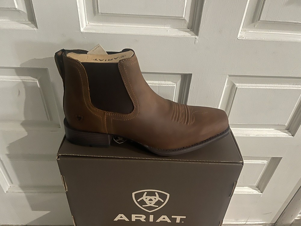 Ariat Booker Ultra Square Toe Boots in Medium Brown Distressed Leather
