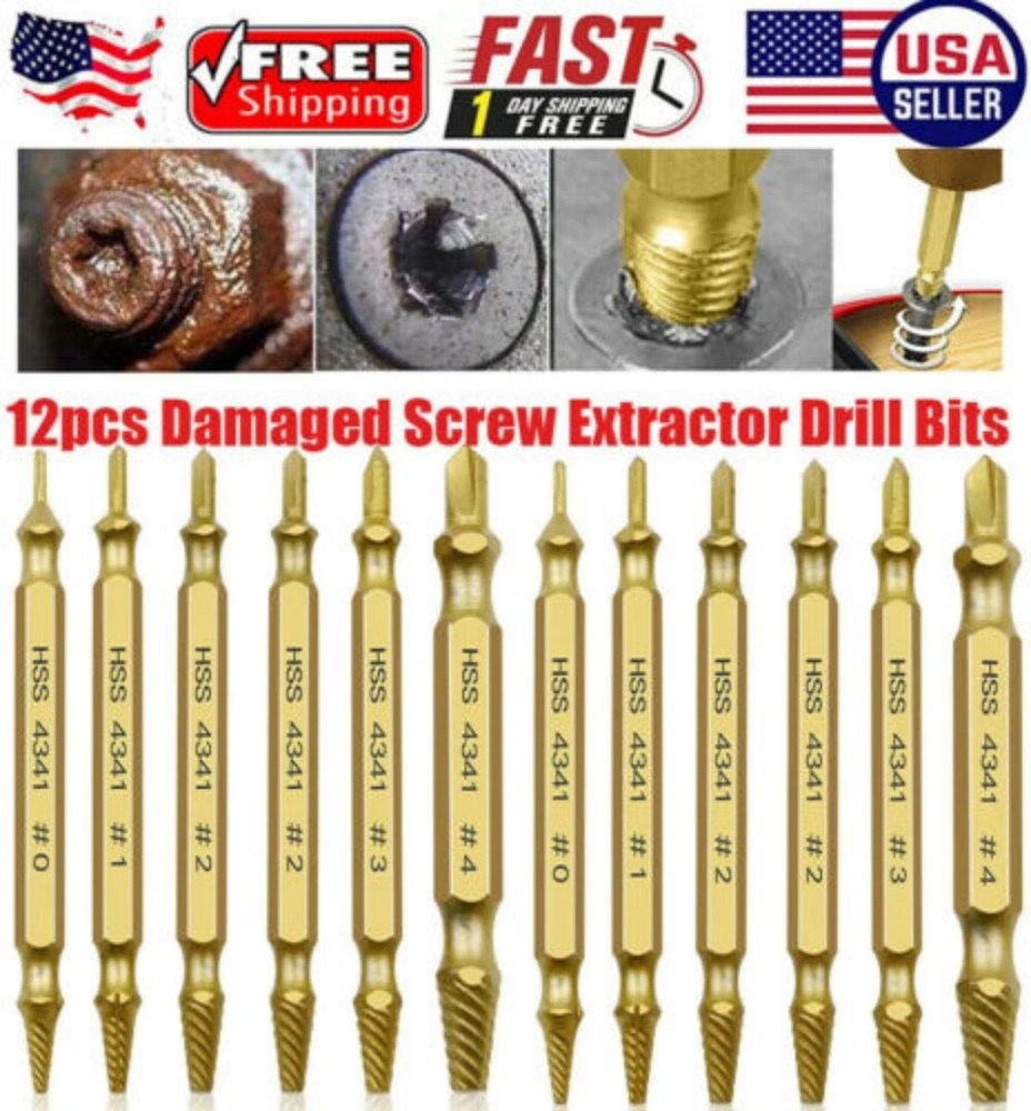 6-12pcs Speed Out Damaged Screw Extractor Drill Bit Set for Broken Bolts