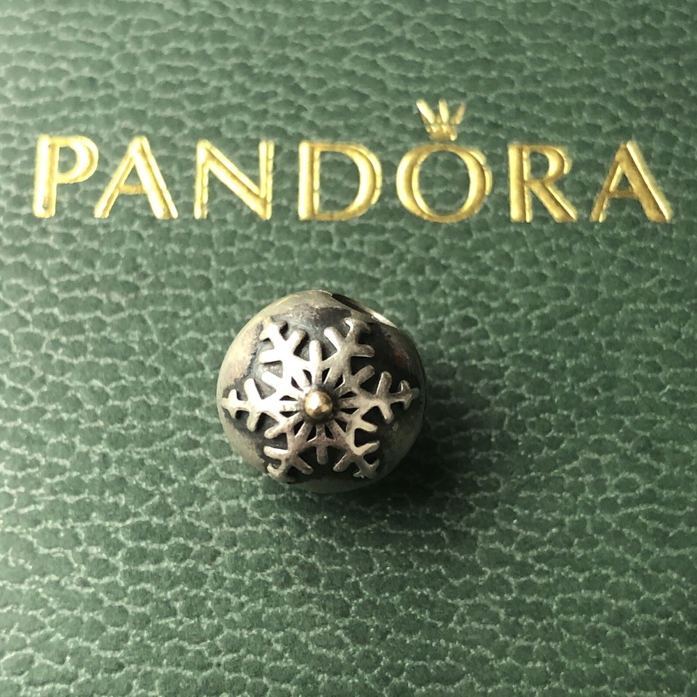 PANDORA 925 Sterling Silver & 14K Gold Snowflake Charm Clip Lock