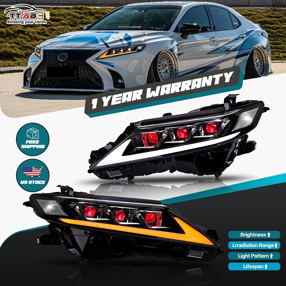 Used Red Devil Eye LED Headlights for Toyota Camry 2018-2024 8th Gen Front Lights