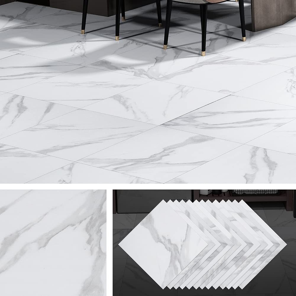 32-Pack Waterproof Grey White Marble Peel and Stick Floor Tiles