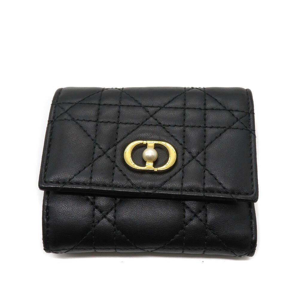 Christian Dior Jolie Hibiscus Bifold Leather Wallet Black Authentic With Box