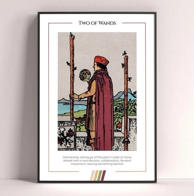 Two of Wands Tarot Card Art Print Poster Digital Download