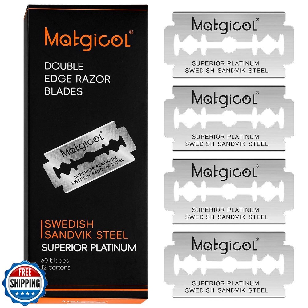60 Double Edge Safety Razor Blades - Premium Platinum Swedish Steel-image