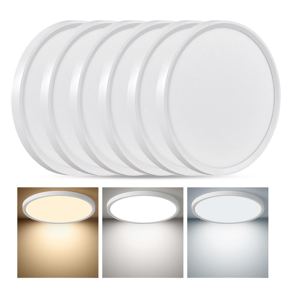 6PK 12 Inch LED Flush Mount Ceiling Light, 24W, 2520LM, 3000K/4000K/6000K CCT...