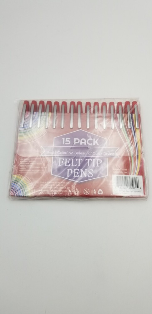 Lelix Felt Tip Pens, 15 Red 0.7mm Medium Point Bright Color No Smearing New Pack