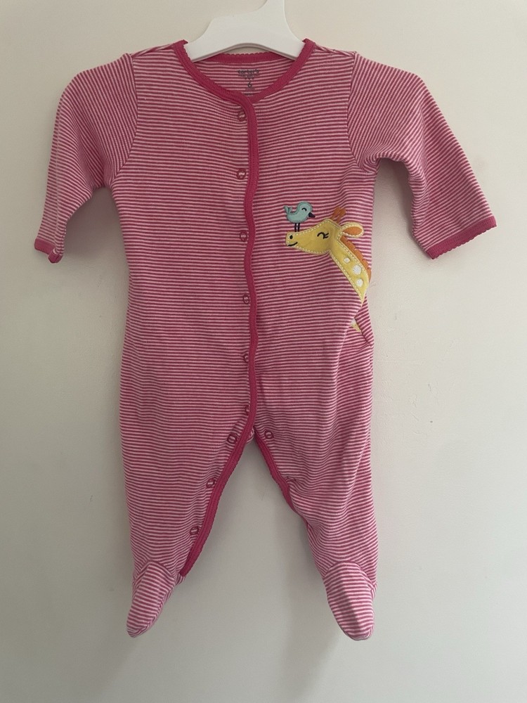 Carter's Baby Girl Cute Giraffe Bird Striped Cotton Snap-Up Sleep & Play Pink 6M