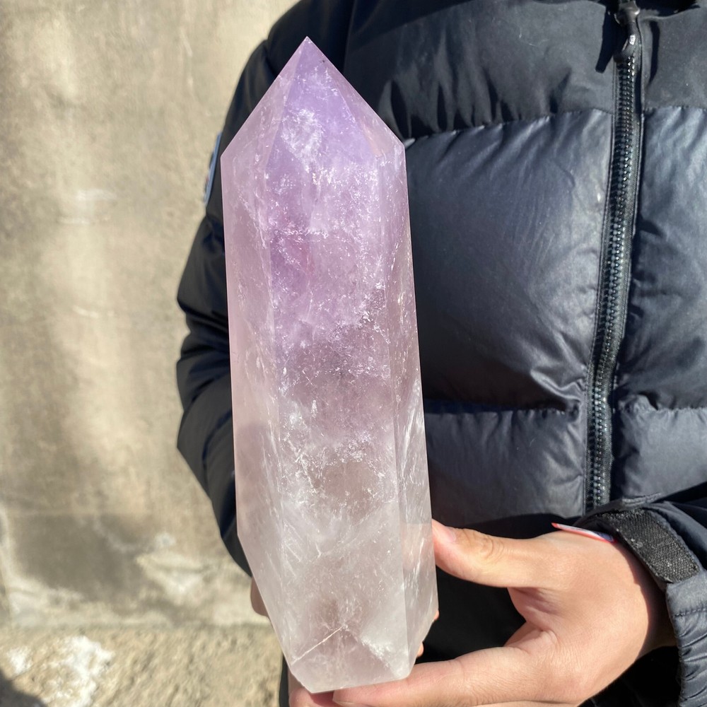 3.3LB Natural Amethyst obelisk carved quartz crystal wand point reiki Decor