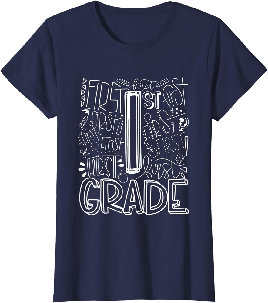 Back To School 1st First Grade Typography Cool Gift Ladies' Crewneck T-Shirt-image