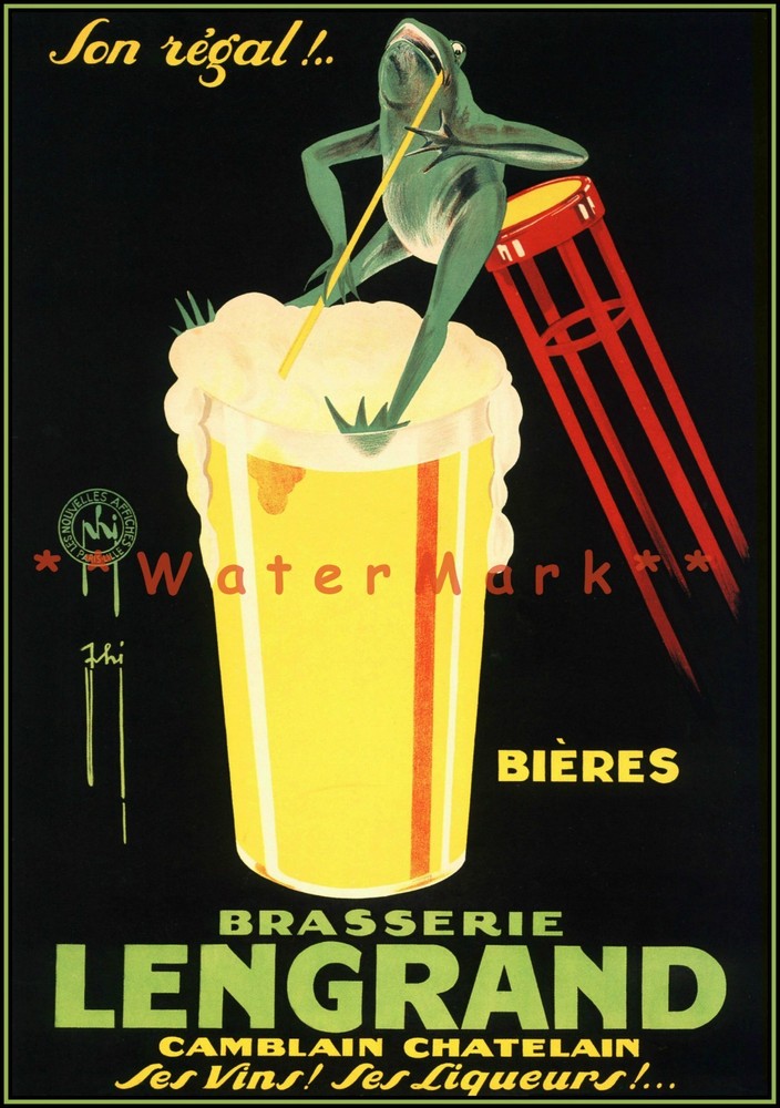 Lengrand 1926 Son Regal French Beer Advert Vintage Poster Print Art Green Frog
