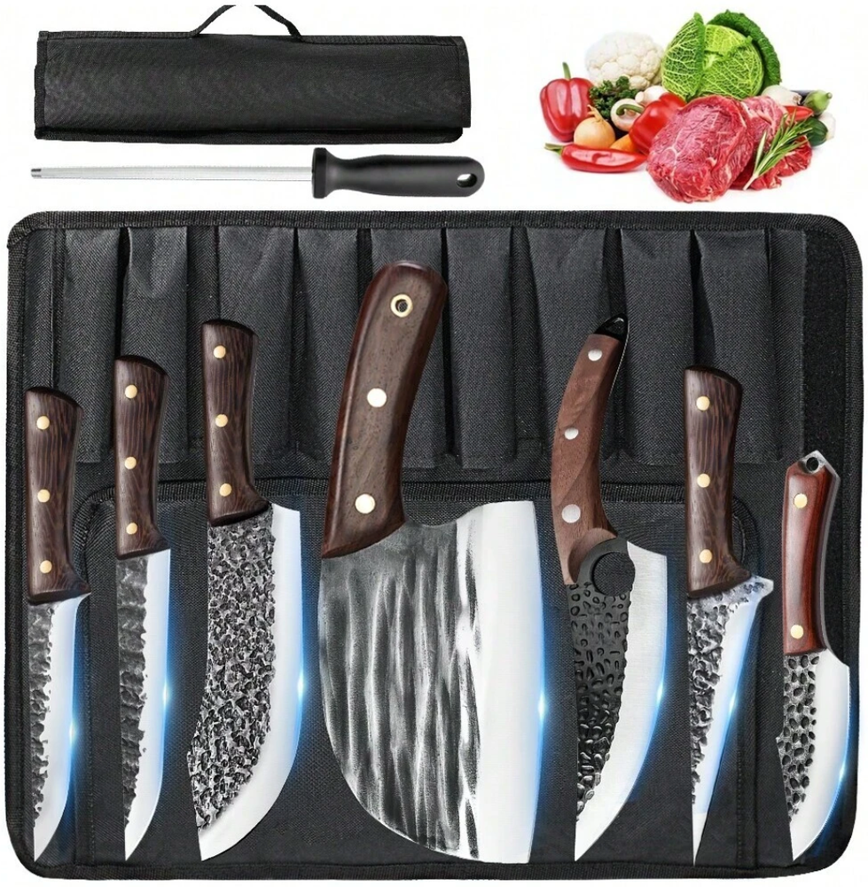 8 Pieces Butcher Knife, Knife Set, Forged Chef Knife for Meat Cutting,US