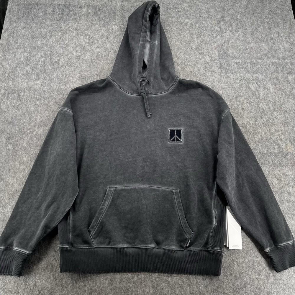 Saturdays NYC Grande Peace Gray Long Sleeve Hoodie Size S New Drawstring