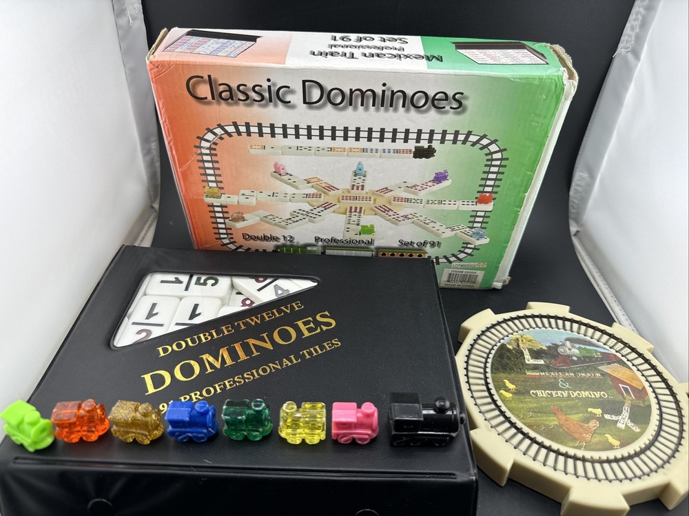 Vintage Double Twelve Professional Dominoes Set of 91 Mexican Train Set-image