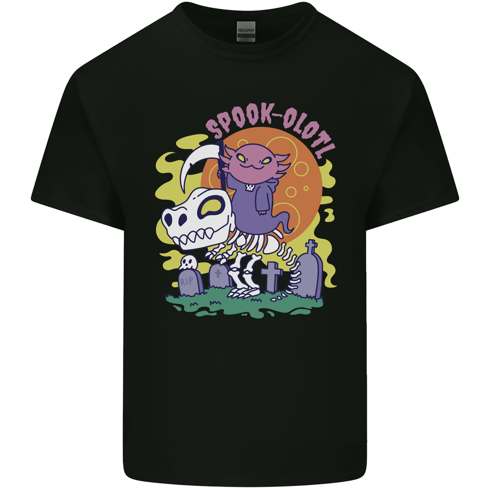 Spookolotl Funny Halloween Axolotl Grim Reaper Mens Cotton T-Shirt Tee Top