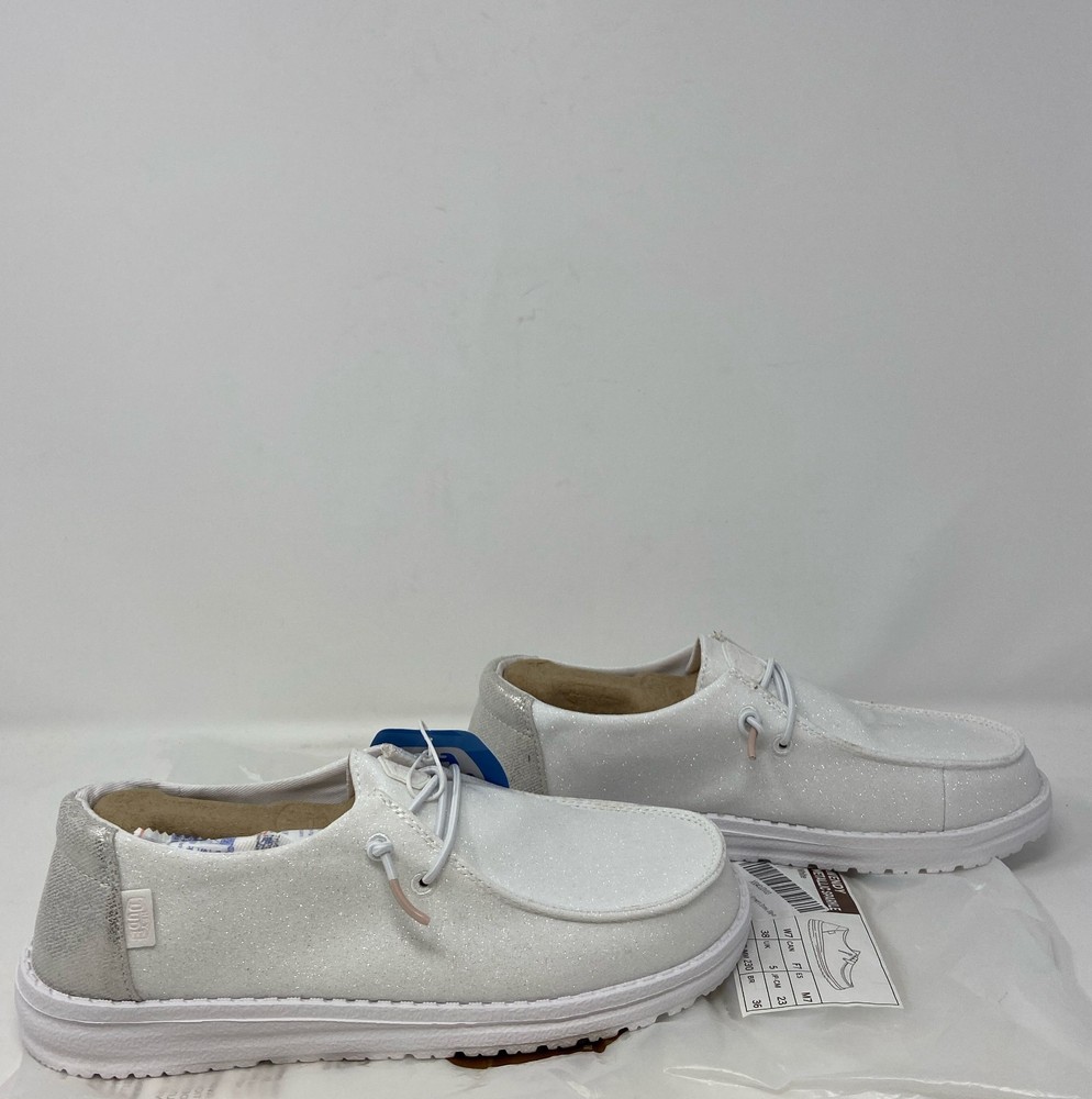 Hey Dude Wendy Metallic Sparkle White Women’s Slip-On Shoes W7