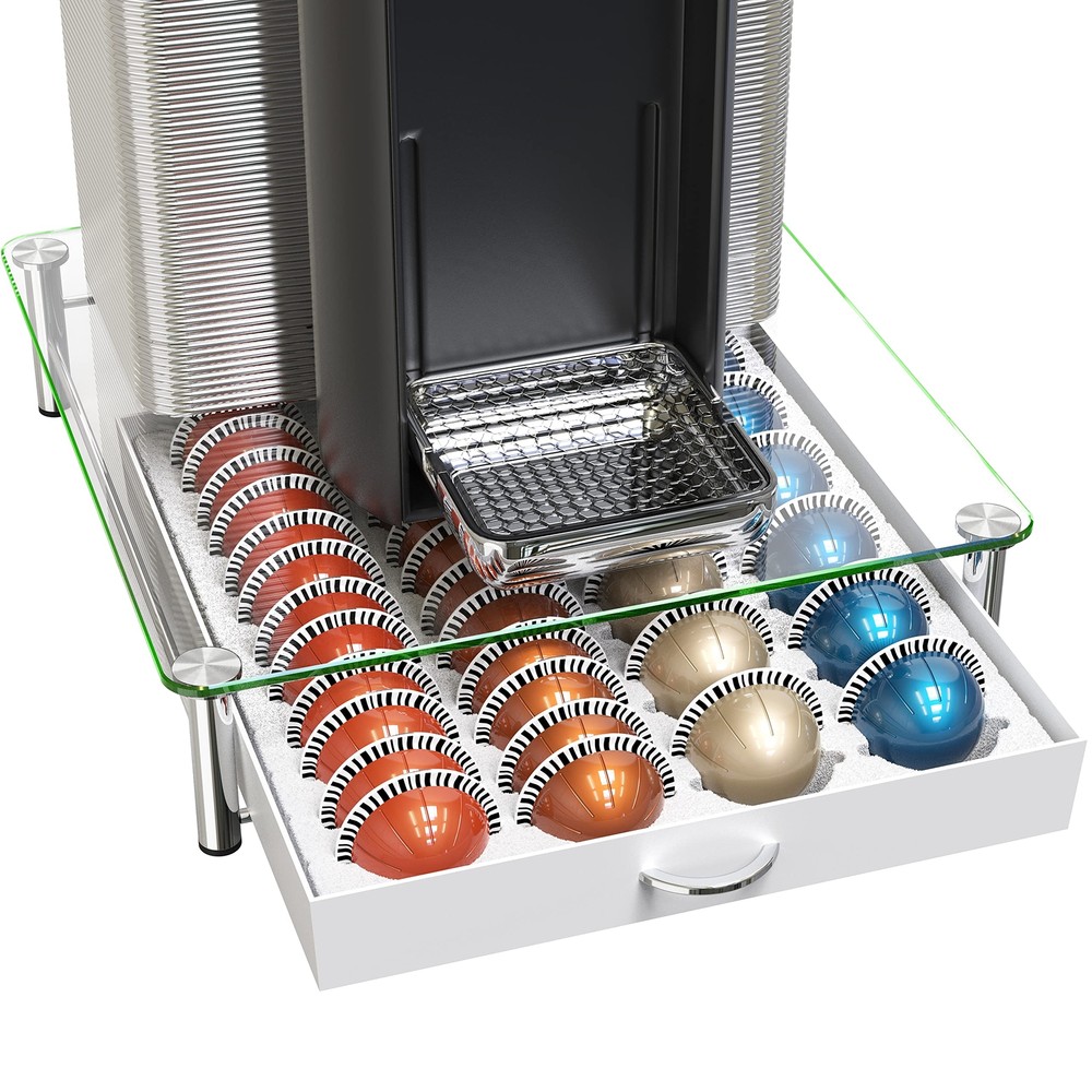 DecoBrothers Crystal Tempered Glass Nespresso Vertuo Pod Organizer for 24 or 48 Capsules