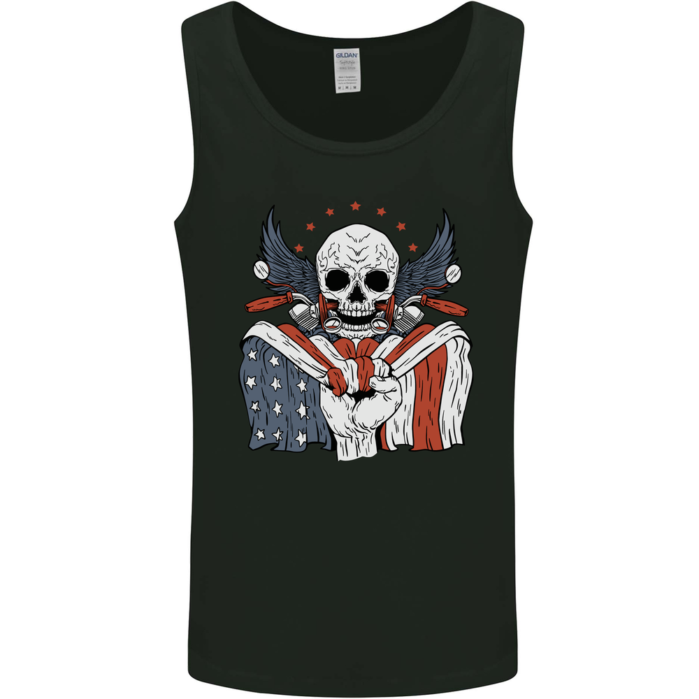 USA Biker Skull Motorcycle Motorbike Flag Mens Vest Tank Top