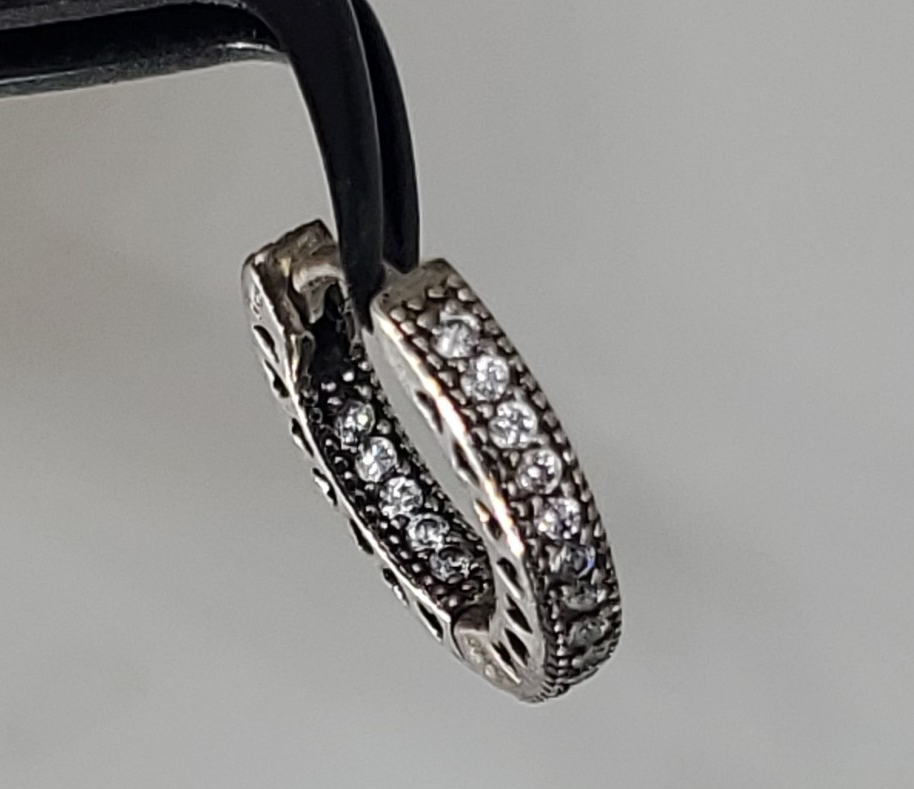 Pandora sterling silver round hoop earrings with crystals 3/4 inch replacement