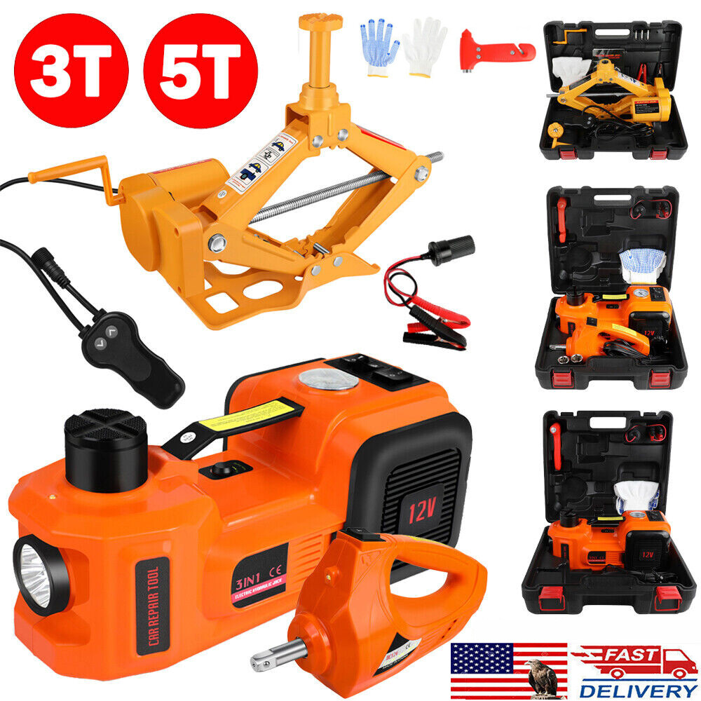 3T/5Ton 12V Electric Hydraulic Floor Jack Car Lift & Impact Wrench Inflator Pump