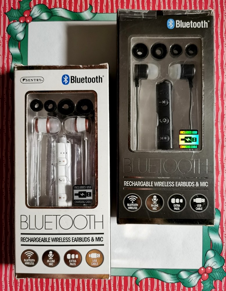 Sentry BT120 Bluetooth Wireless Earbuds 2-Pack Black + Pink/White Rechargeable