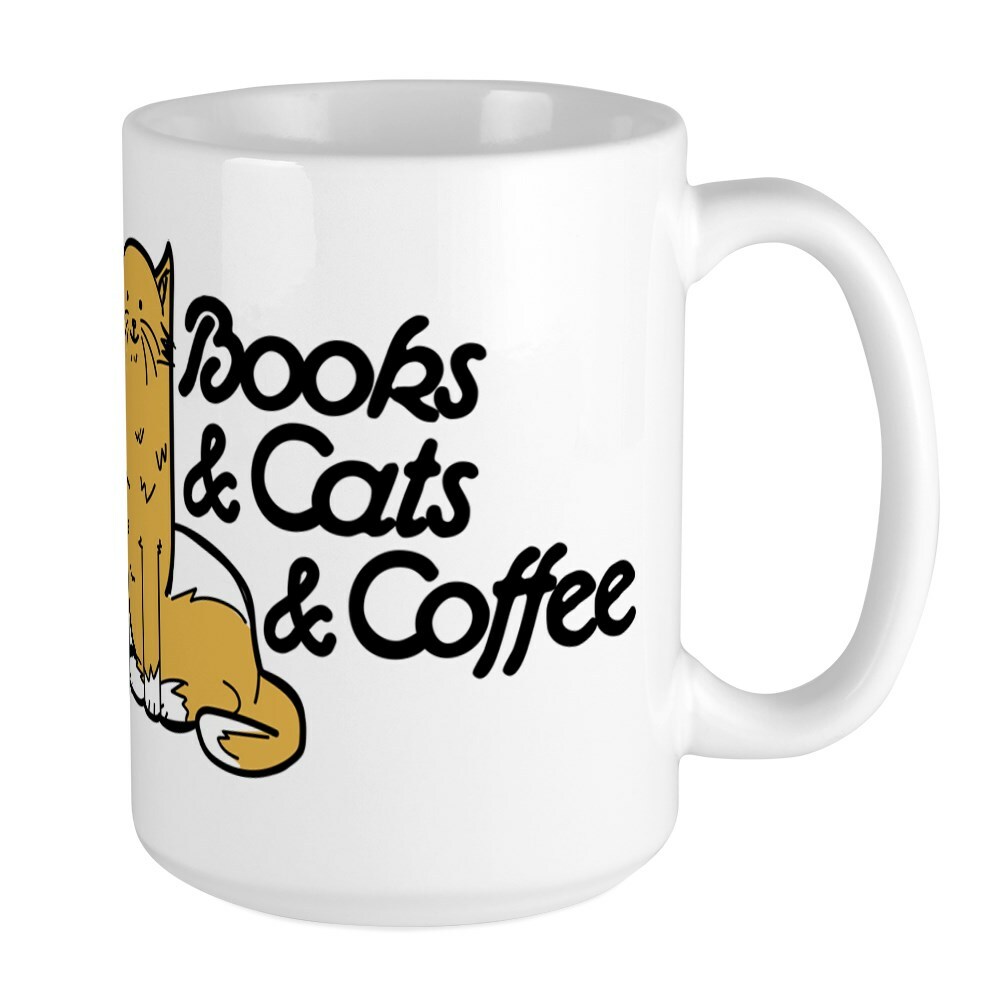 CafePress Books & Cats & Coffee Mug Large Mug (836144403)