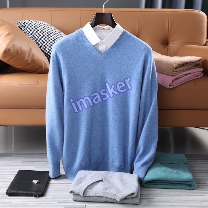 Wool Knitted Sweater Men's V-neck Pullover Loose Casual Warm Sweaters