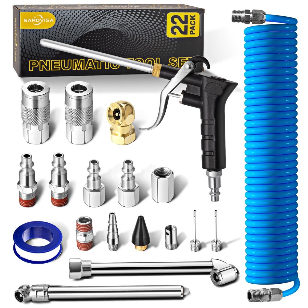 22-Packs Air Compressor Accessories Kit, 25FT Upgrade Repairable PU Air Hose ...