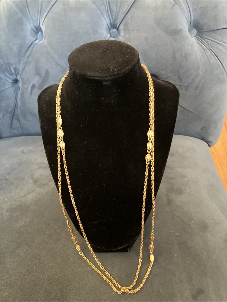 Vintage Signed Monet Extra Long Gold Tone Necklace 54
