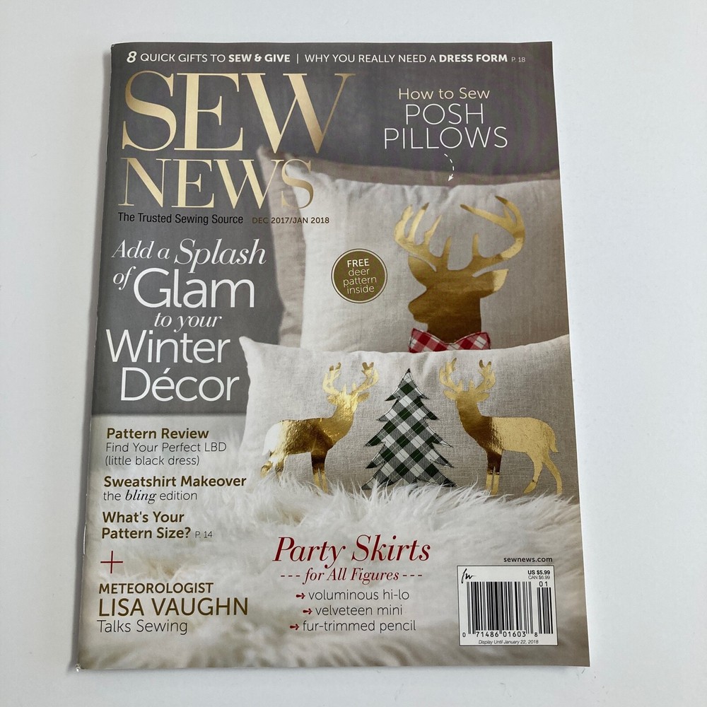 Sew News Magazine Dec 2017 Jan 2018 Fitting Glam Pillows Gingham Blazer Bling