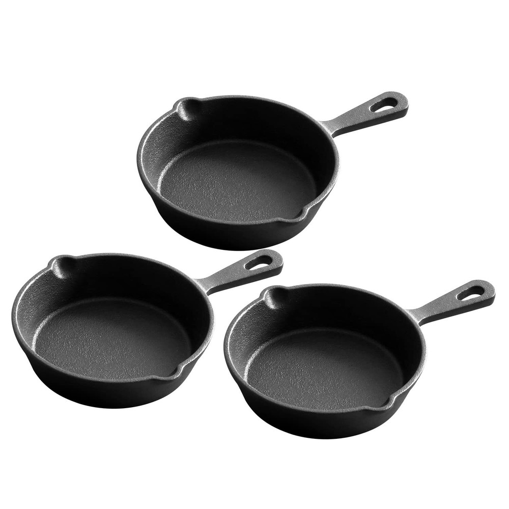 Pre-Seasoned 4.7-Inch Mini Cast Iron Skillet 3 Pack, Frying Pan, Indoor& Outd...