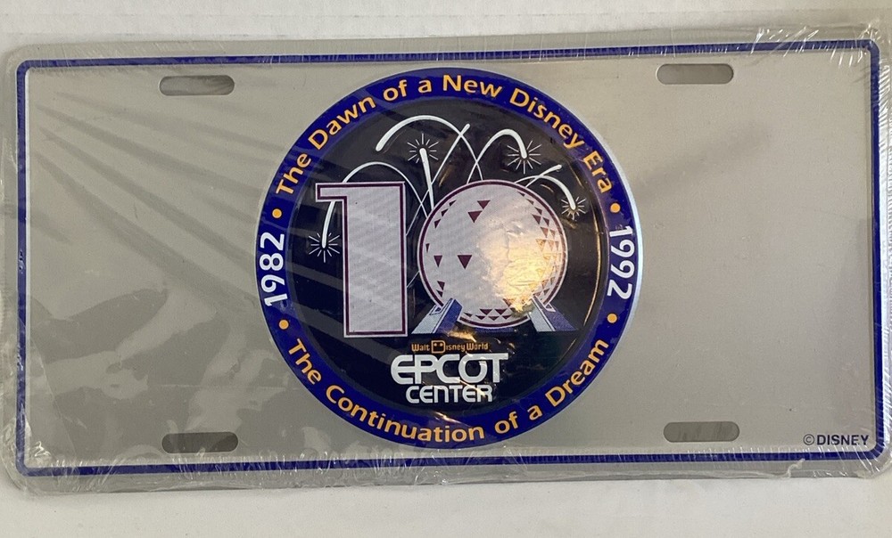 Disney World Epcot 10th Anniversary Vintage 1992 License Plate Open New Seal