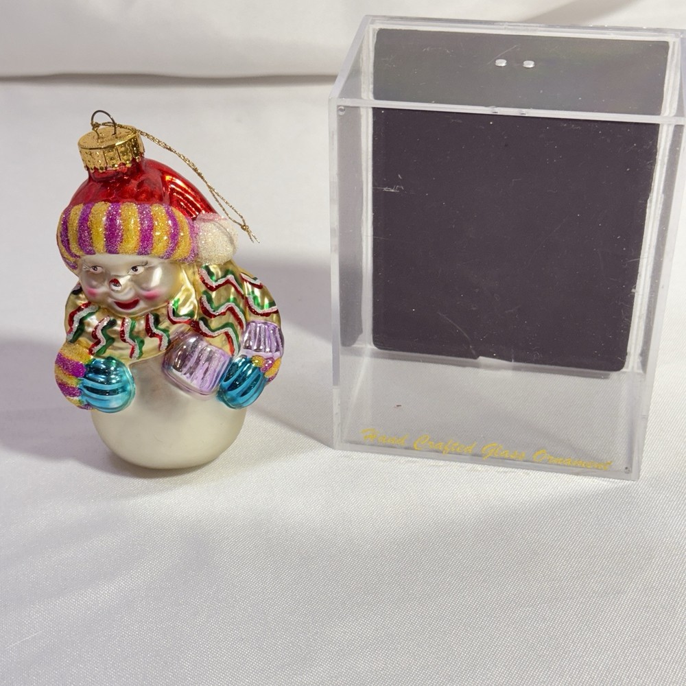 VTG 1990s Blown Glass Snowman Christmas Ornament 4
