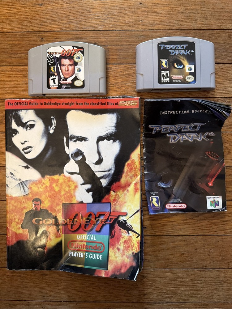 007 GoldenEye W/ Player's Guide + Perfect Dark W/ Manual Nintendo 64 N64 Lot
