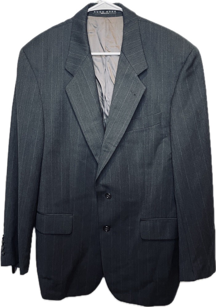 Hugo Boss Gray Black Striped Wool Blazer 40R USA Made