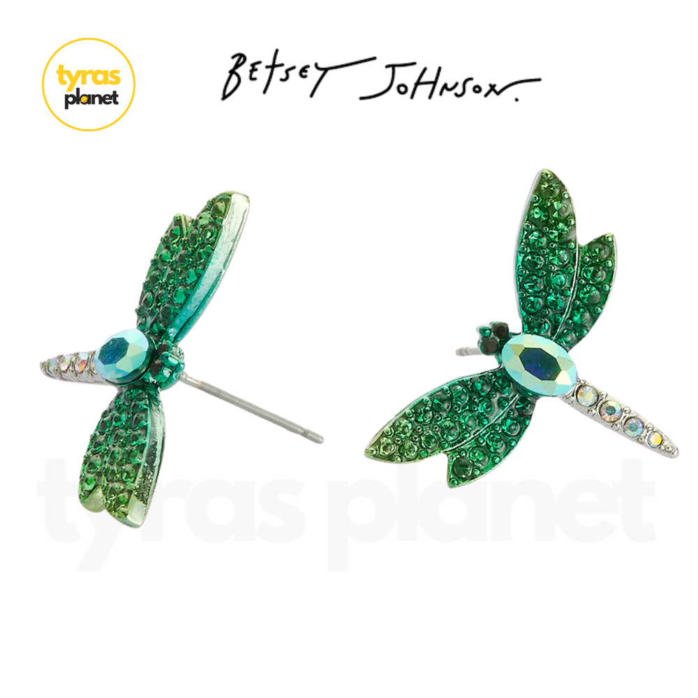 Betsey Johnson Authentic Garden Glam Green Crystal Dragonfly STUD Earrings NEW