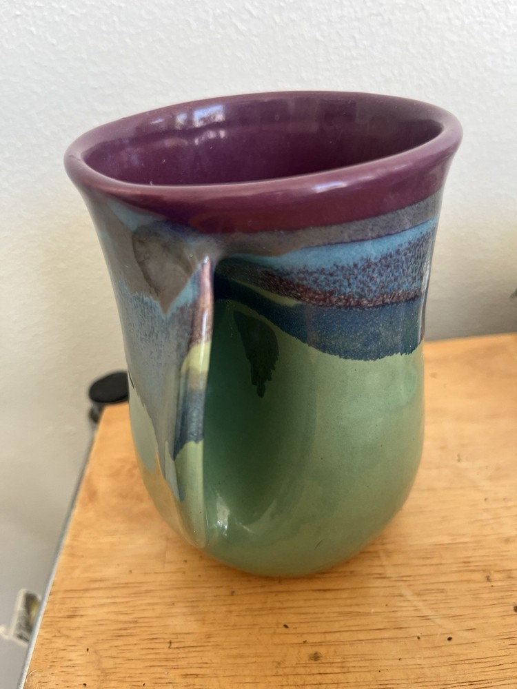 Handmade Signed Neher 2019 Clay Warmer Mug Right Hand Pottery