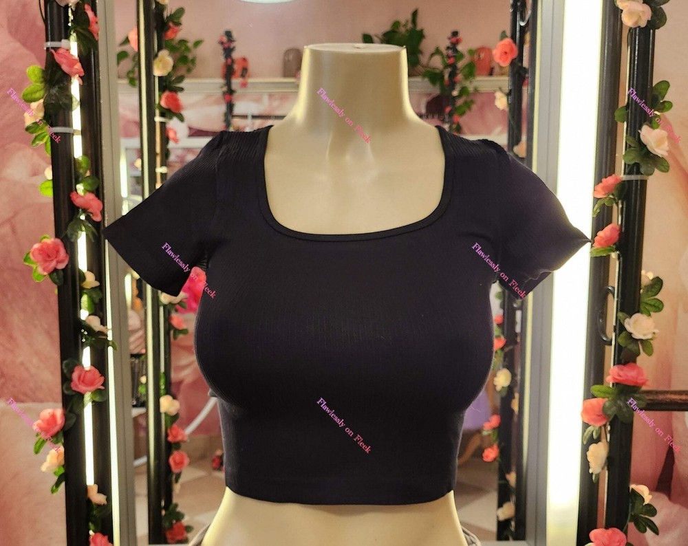 Rib Knit Square Neck Short Sleeve Top