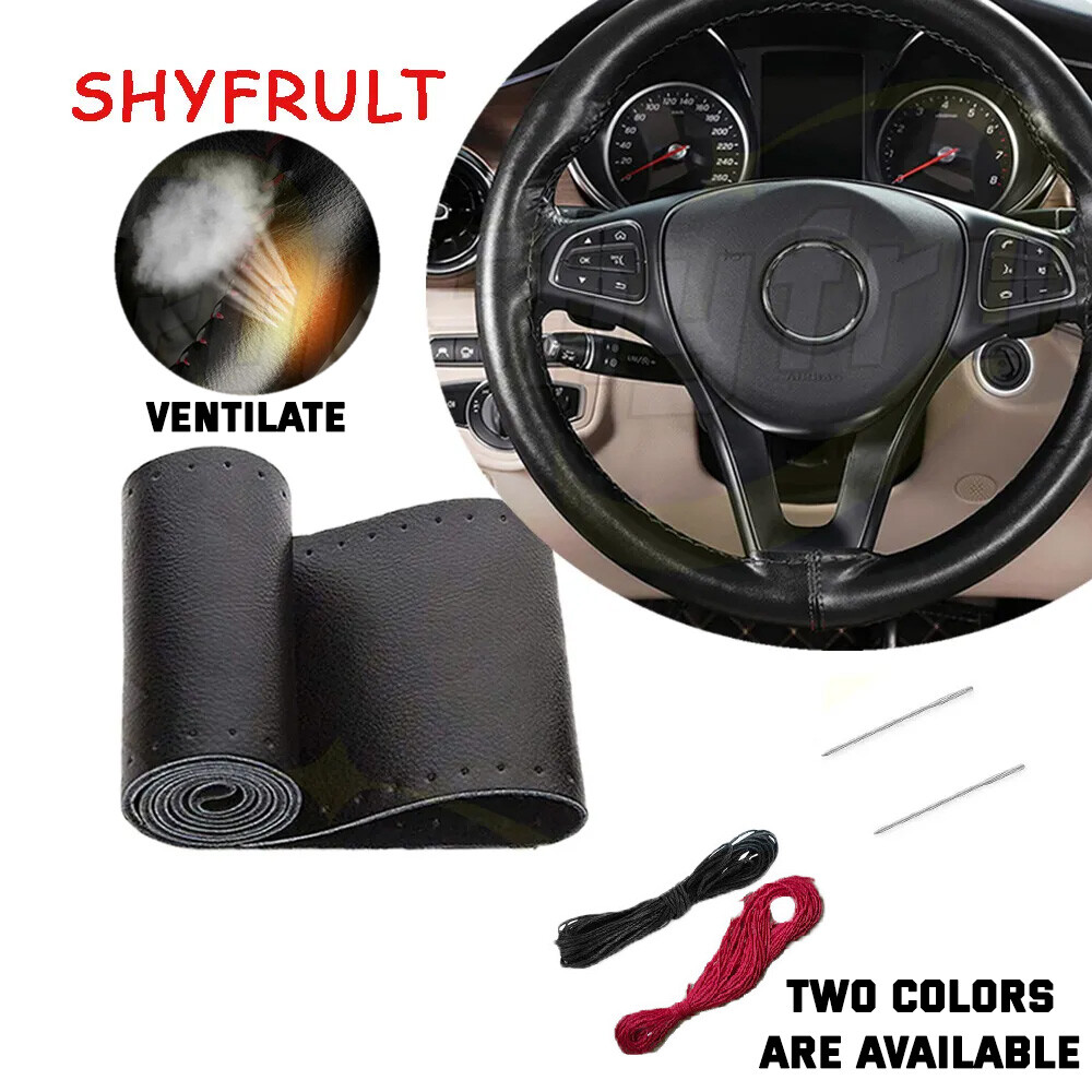 Universal Truck Steering Wheel Cover 14-15 Inch Genuine Leather Stitch-On Wrap