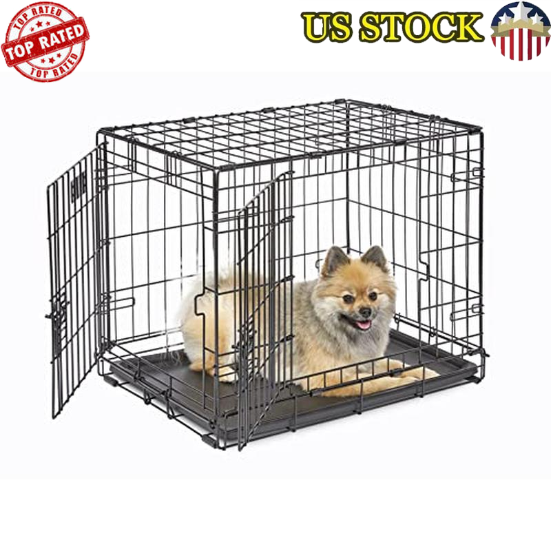 Double Door Dog Crate with Divider Leak-Proof Pan Easy Setup Portable Pet Kennel-image