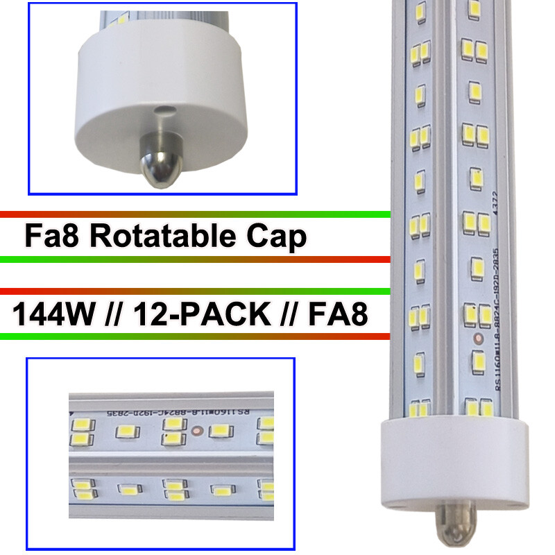 T8 8FT LED Tube Light Bulb 144W FA8 Single Pin 8 FT 6500K LED Shop Light 12PCS