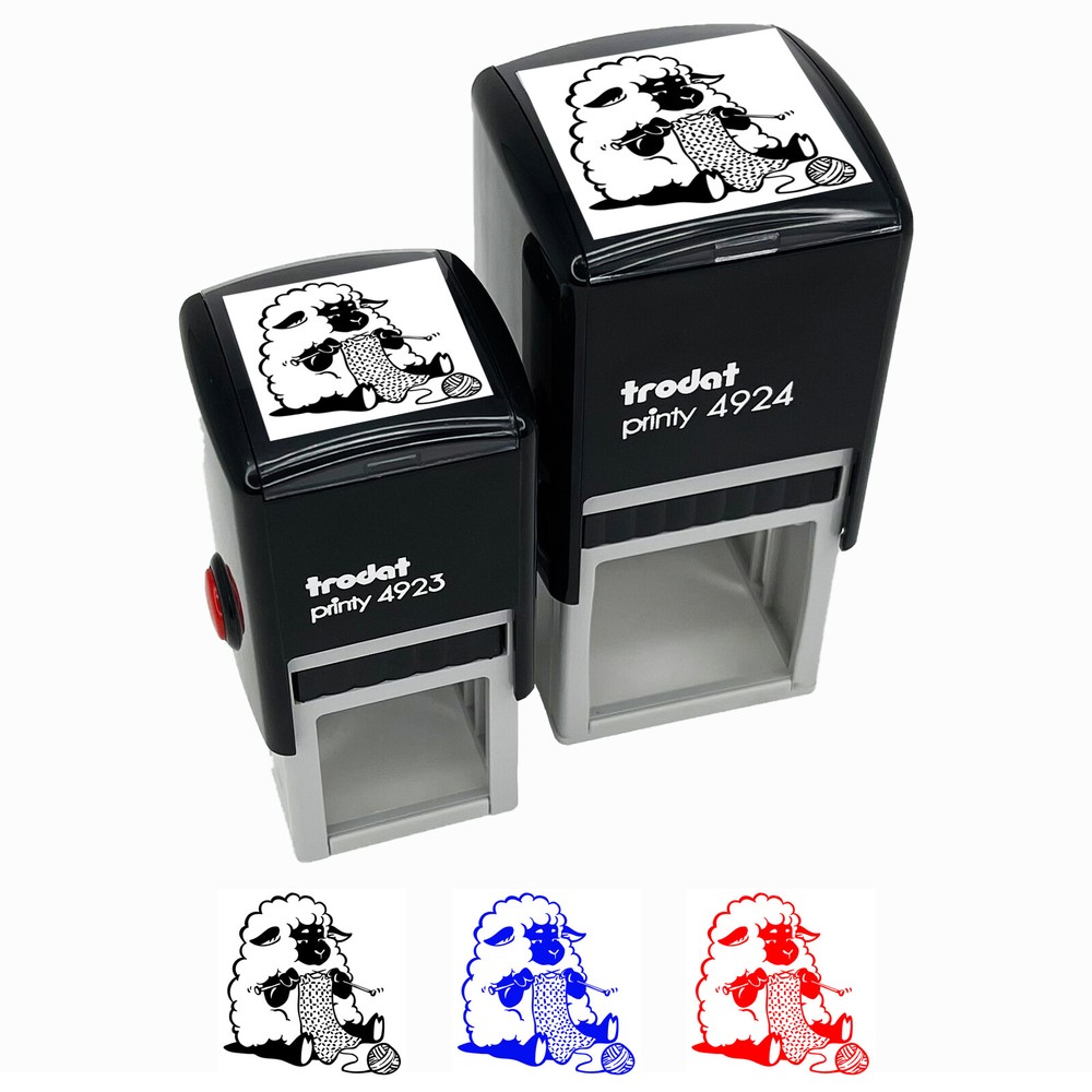 Cute Sheep Knitting with Wool Yarn Self-Inking Rubber Stamp Ink Stamper